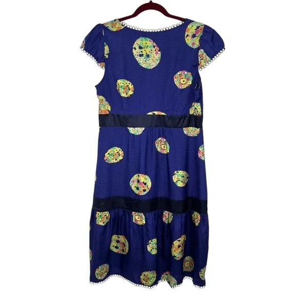 Mauve Anthropologie 100% Silk Purple Tiered Abstract Midi Boho Dress Women’s 12 - Picture 5 of 9